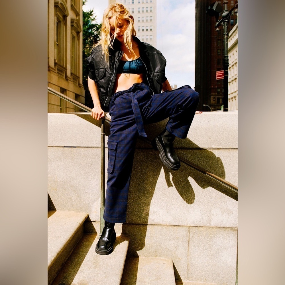ZARA Plaid Cargo Pants Blue M